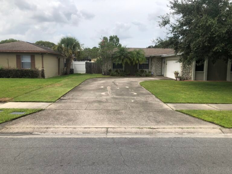 Dirty concrete driveway before pressure washing in Kissimmee, FL